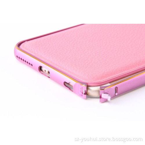 Manufacturer aluminum bumper + PU leather back cover cellphone case for iPhone 6s plus